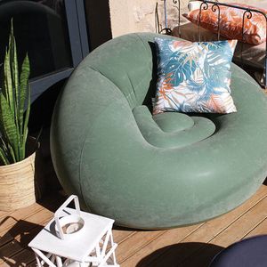 Fauteuil / Zitzak / Lounge stoel / Cmadeco / Opblaasbaar / Rond met rugzitting / Zachte fluweelachtige stof / Klei Groen / Ø 100cm / Hoogte 70 cm / UV bestendig / Voor binnen en buiten