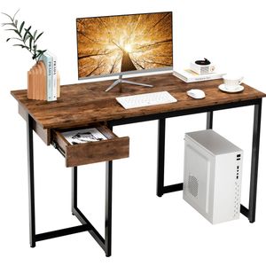 COSTWAY Computertafel, hout, vintage bruin, 120 cm x 55 cm x 75 cm