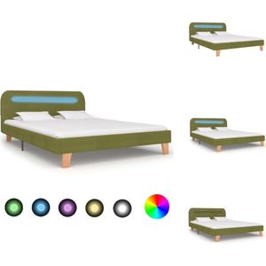 vidaXL Bedframe Klassiek Groen 208x145x80 cm - LED-strip - 140x200 cm matras - Bed