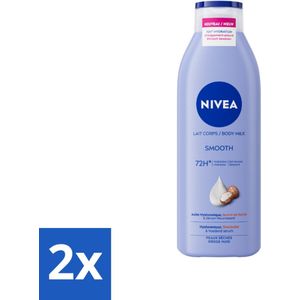 2 x Nivea - Smooth Body Milk - Sheaboter - 72 uur Hydratatie - Voor Droge Huid - 250 ml - Nivea Bodylotion - Bodymelk Droge Huid - Hydratatie - Sheaboter - Hyaluronzuur