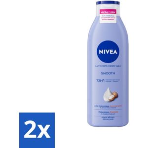2 x Nivea - Smooth Body Milk - Sheaboter - 72 uur Hydratatie - Voor Droge Huid - 250 ml - Nivea Bodylotion - Bodymelk Droge Huid - Hydratatie - Sheaboter - Hyaluronzuur