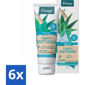 6 x Kneipp - Voetcrème - Hydro Care - Menthol, Aloe Vera & Watermunt - 75 ml - Voetencreme - Verfrissende Creme - Hydraterende Creme - Menthol Creme - Aloë Vera Creme