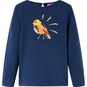 vidaXL-Kindershirt-met-lange-mouwen-vogelprint-140-marineblauw