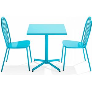 Oviala - Set van een kantelbare vierkante tuin tafel en 2 blauwe bistrostoelen - Palavas