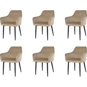 Nuvolix velvet eetkamerstoelen met armleuning set van 6 ""Barcelona"" - stoel met armleuningen - eetkamerstoel - velvet stoel - beige