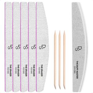 De Sera Professionele Nagelvijlen 9-Delig - 5x Nagelvijl 100/180 The Eraser + The Buff Master Vijl 220/280 + 3x Houten Bokkenpootje - Verwijderen Gellak, BIAB, Acryl & Gel Nagels - Manicure & Pedicure Nagelverzorging - Remover Nagel Vijl Kunstnagels