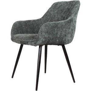 DS4U® Flavio Armstoel Donkergroen - Stijlvolle kuipstoel met armleuning - Comfortabele donkergroene zitting - Zwarte metalen poten - Inclusief ruitpatroon in de rugleuning - Ideaal voor in de eetkamer