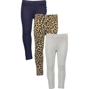 Blue Seven - 3pack - Leggings - Biologische Katoen - Blauw en Grijs dikkere kwaliteit - Bruin Panterprint van standaard kwaliteit - Maat 98