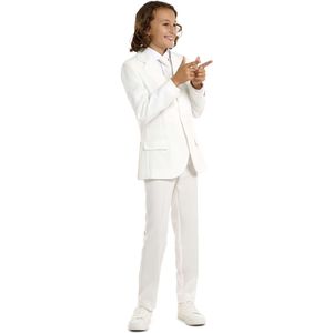 Suitmeister BOYS Solid White - Casual Jongens Pak - Kostuum - Inclusief Blazer, Stropdas en Pantalon - Maat S