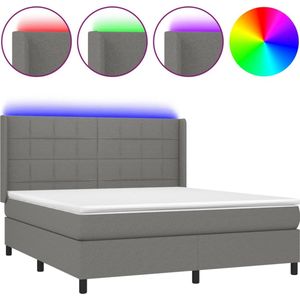 vidaXL Boxspring met matras en LED stof donkergrijs 180x200 cm