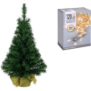 Volle kerstboom/kunstboom 75 cm inclusief warm witte verlichting - Kunstbomen/kunst kerstbomen