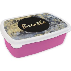 Broodtrommel Roze - Lunchbox - Brooddoos - Quote - Zen - Goud - 18x12x6 cm - Kinderen - Meisje
