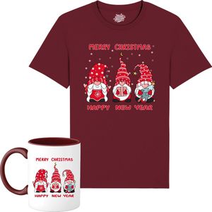 Christmas Gnomies Rood - Foute kersttrui kerstcadeau - Dames / Heren / Unisex Kerst Kleding - Grappige Feestdagen Outfit - - Unisex T-Shirt met mok - Burgundy - Maat L