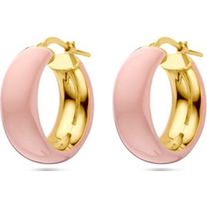 Creolen - Zilver Verguld - Roze Emaille - 1 Micron - 23x8 mm