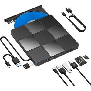 External CD-DVD Drive Brander USB 3.0 LMEN Portable Externe CD DVD+RW Speler Writer en SD/TF Card Reader, External DVD ROM-Station Geschikt Geschikt voor Mac OS, Laptop, PC Windows 11/10/8/7/XP/Vista/Linux, Zwart