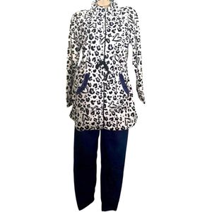 Dames Huispak met Rits - Fleece - 54340 - XXL - Wit/Blauw/Zwart