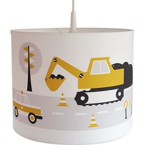 Hanglamp Voertuigen Graafmachine Auto oker geel jongenskamer Verlichting diameter 30cm met pendel voor kinderkamer