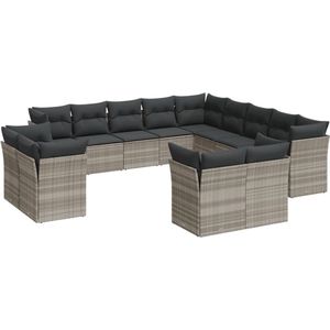 vidaXL - 13-delige - Loungeset - met - kussens - poly - rattan - lichtgrijs