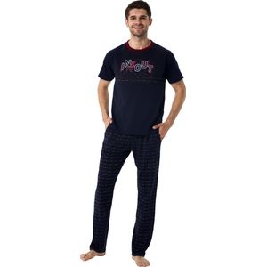 Feyza - Heren Pyjama Set, Korte Mouwen, Donkerblauw - XL