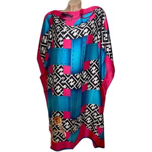 Kaftan -Tuniek - Jurk - Satijn van Viscose - Zijde Onesize 38-48 roze/blauw