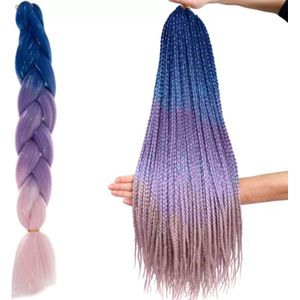 Synthetisch Haar - Ombre Navy Blue - Purple - Pink met Glitter Strengen