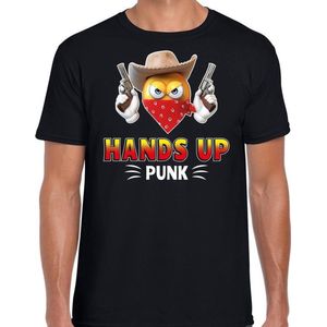 Funny emoticon t-shirt hands up punk zwart voor heren -  Fun / cadeau shirt L