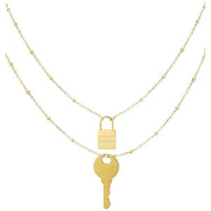 Ketting -Double chain key and lock - gold Stainless Steell