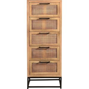 Hermoso Living - CANE - Dressoir kast - 5 laden - Naturel mango hout met rotan frond en 5 laden