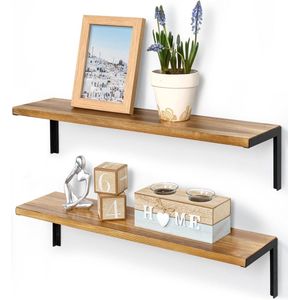 Wandrek - Zwevende planken - Set van 2 - Hout en metaal - 60 cm