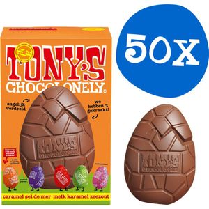 Tony's Chocolonely - 50x Chocolade Paasei Groot - Hol Ei met Melkchocolade en Karamel Zeezout + 5 Kleine Paaseieren - Paaschocolade - Paas Cadeau - Paascadeautjes voor Kantoor - 50 x 242 Gram
