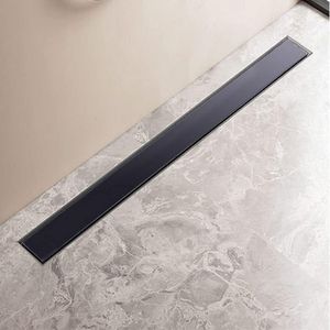 Douchegoot 60cm Glas Afvoer Veiligheidsglas - Sifon met Geurstop en Haarzeef - Roestvrij Staal Afvoergoot - Vloerafvoer Zeer Vlak - Complete Set met Vloerbevestiging voor Badkamer - Zwart