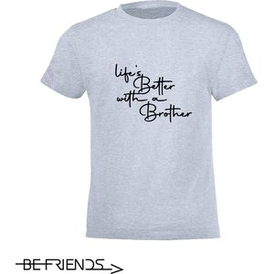 Be Friends T-Shirt - Life's better with a brother - Kinderen - Licht blauw - Maat 2 jaar
