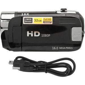 1080P Digitale Camera 16MP – 2.4 Inch Draaibaar Scherm met 16x Zoom en Vullicht – HD Video Recorder met Oplaadfunctie, Selfie Mode & Externe Microfoon Ondersteuning - Camcorder - Videocamera - Zwart