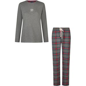 Happy Shorts Dames Kerst Pyjama Set Shirt + Broek Grijs/Rood Geruit Flanel - Maat S