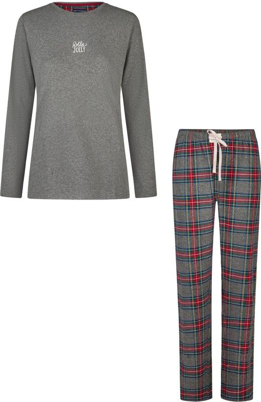 Happy Shorts Dames Kerst Pyjama Set Shirt + Broek Grijs/Rood Geruit Flanel - Maat S