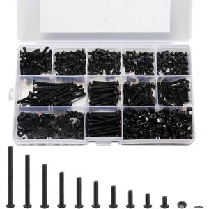 750 stuks M3 cilinderschroeven - binnenzeskant - moeren - sluitringen - assortiment kit - koolstofstaal - inbusschroeven - zwart - opbergdoos - doe-het-zelfprojecten .