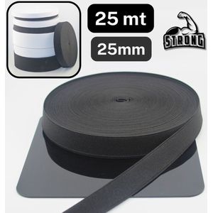 25 Meter EXTRA STEVIGE BROEKBAND/ROKBAND ELASTIEK, Breedte 25MM, Kleur ZWART