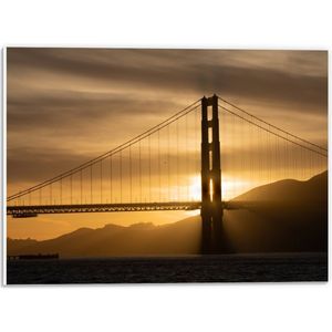 PVC Schuimplaat- Zonsondergang achter Hangbrug Golden Gate Bridge - 40x30 cm Foto op PVC Schuimplaat