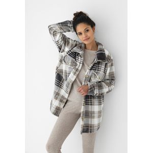 Sensis Warme Dames Cardigan Hemd Badjas Wit Bruin Milou S/M