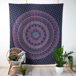 XL Mandala Wandkleed - 230X210 - wanddoek - Blauw\paars - wandtapijt - muurkleed