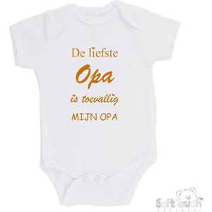 100% katoenen Romper ""De liefste opa is toevallig mijn opa"" Unisex Katoen Wit/tan Maat 62/68