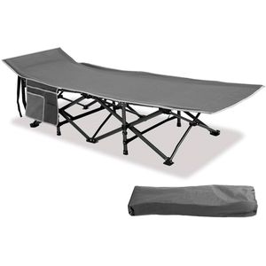 Boraboi ® Opvouwbaar en Ruim Campingbed met Zijzak voor Outdoor en Indoor Gebruik, Lichtgewicht en Sterk, Grijs