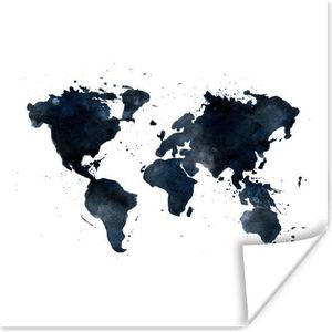 Poster Wereldkaart - Waterverf - Simpel - 30x30 cm