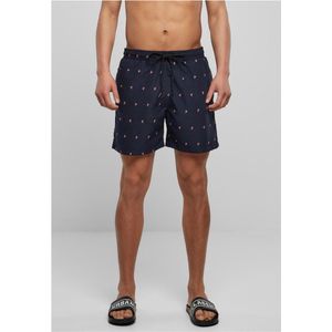 Urban Classics - Embroidery midnightnavyflamingo Zwemshorts - M - Blauw/Roze