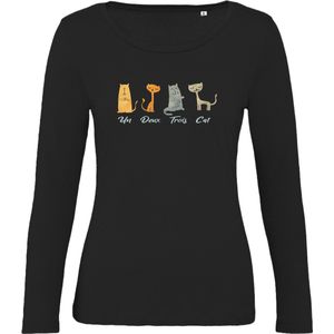 B & C - Dames T Shirt - Katten Poesjes - Lange Mouw - Zwart - Maat XXL