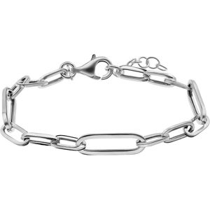 Lucardi Dames Zilveren paperclip armband - Armband - 925 Zilver - Zilver - 19 cm