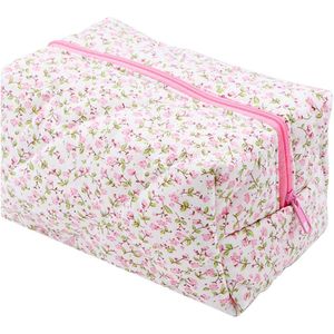 Cosmetische tas met bloemenpatroon en ritssluiting - Roze - Grote capaciteit - 9*11*17cm