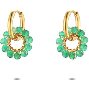 Twice As Nice Oorbellen in goudkleurig edelstaal, groene steentjes