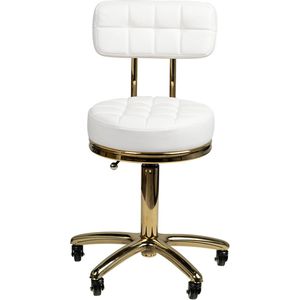 Cosmetic Stool Deluxe - Schoonheidstabouret - Verstelbare Hoogte - Wit & Goud - Comfort Rugleuning