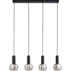 Art deco hanglamp zwart met smoke glas 4-lichts - Juna